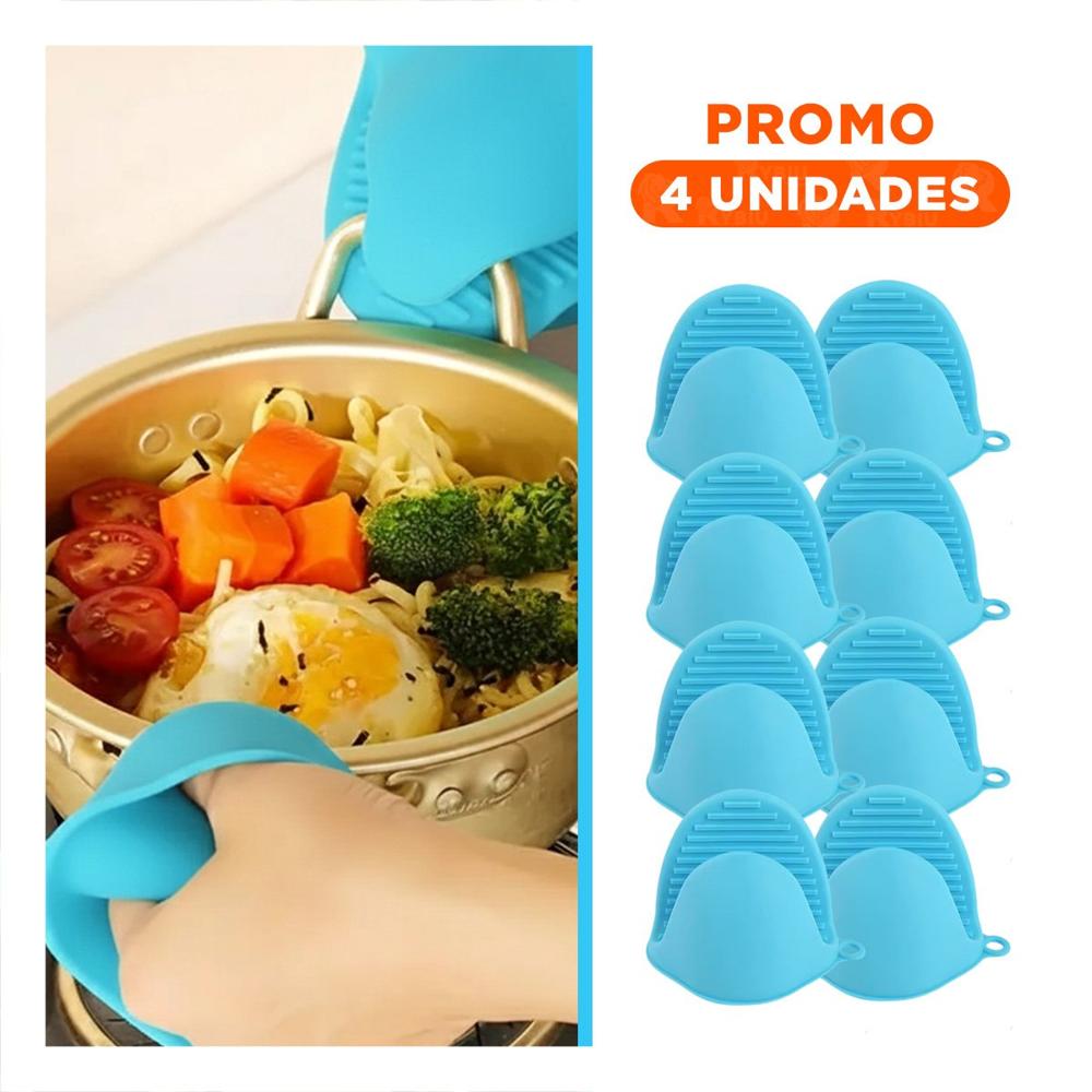 Pack4 Manos Cubiertos de Silicona Celeste para Preparar Alimentos 7,3x9,5cm Y+Regalo Sticker