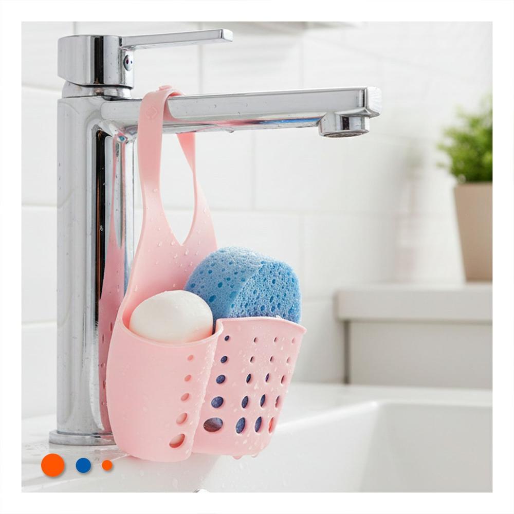 Portaobjetos Colgante Rosado para Guardar Esponjas y Utensilios 19x15cm Y+Regalo Sticker