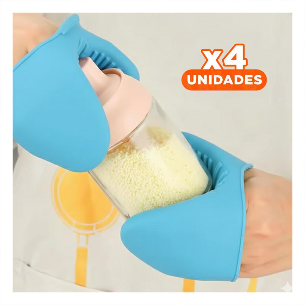 Pack4 Manos de Silicona Celeste para Cocina y Hogar 7,3x9,5cm