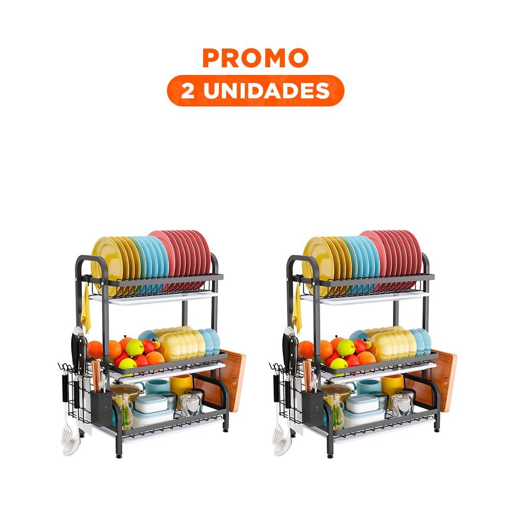 Pack2 Escurridor Negro con Estructura de 3 Niveles y Soporte para Tabla