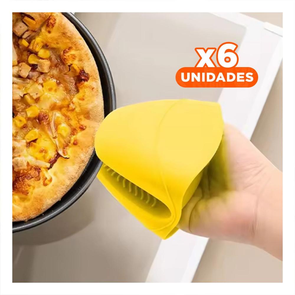 Pack6 Manos Comodos de Silicona Amarillo para Tareas de Cocina 7,3x9,5cm Y+Papel Regalo