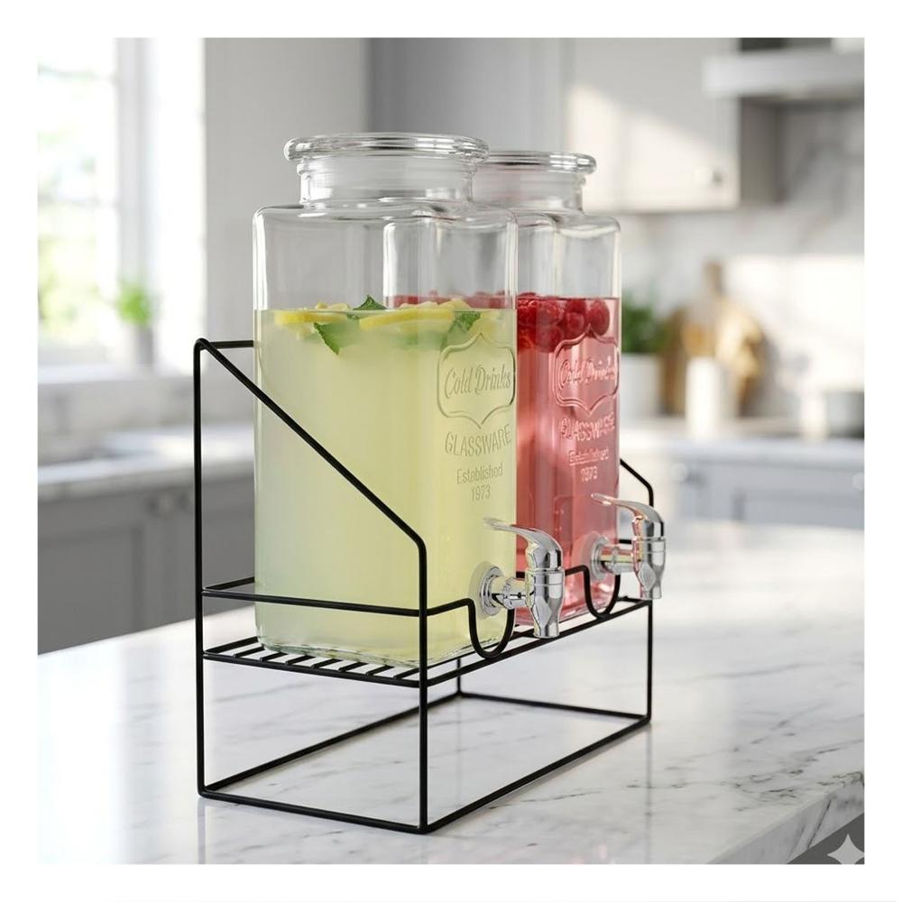 Jarra de Bebida Doble 2,2L Transparente con Base para Eventos Y+Papel Regalo