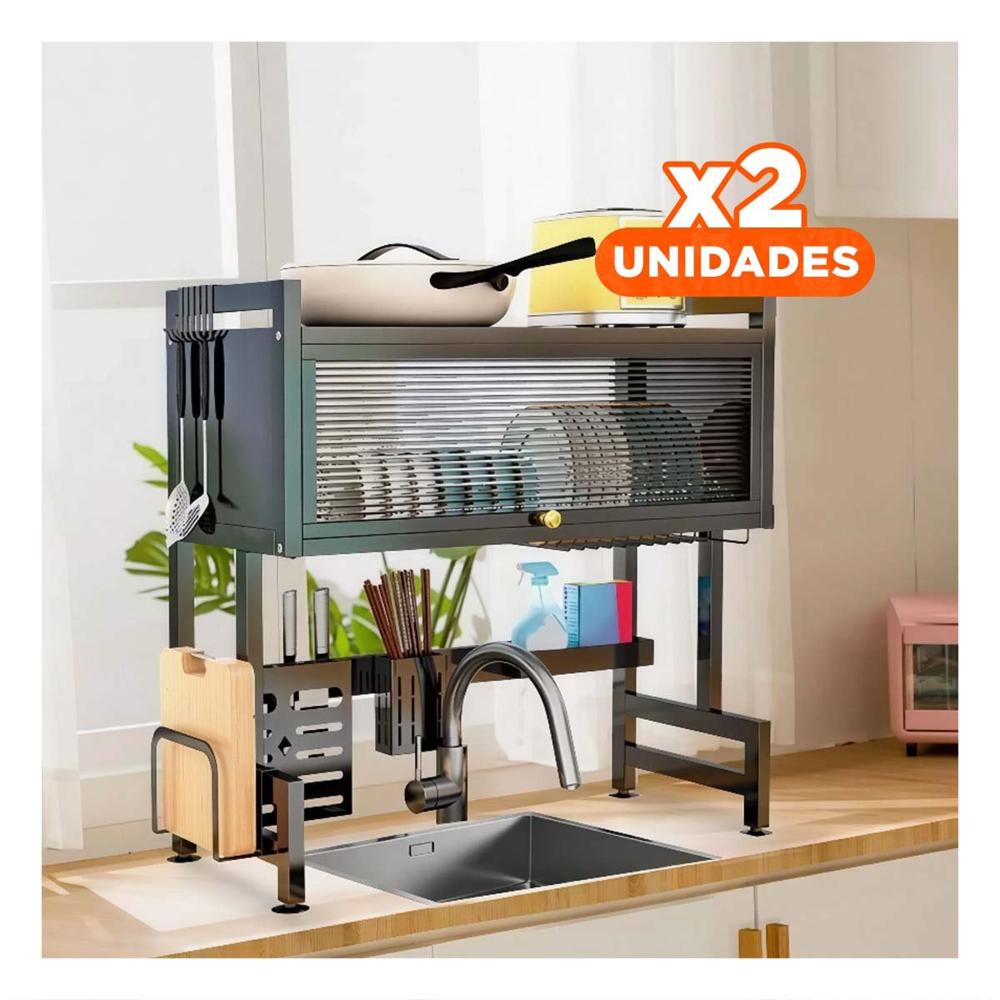 Pack2 Escurridor de Platos con Gabinete Superior y Lavadero Negro Y+Regalo Sticker