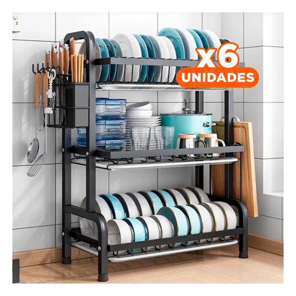 Pack6 Soporte de Secado para Platos con Bandejas Negro Y+Regalo Sticker