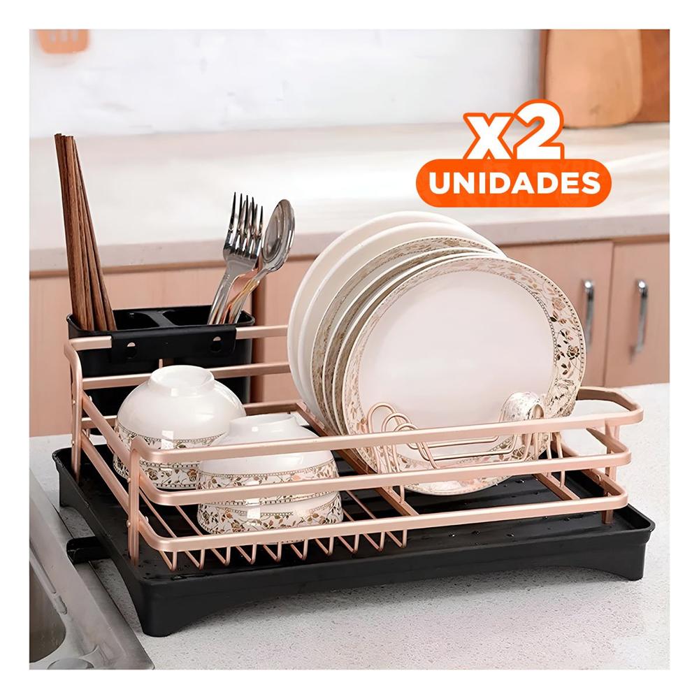 Pack2 Escurridor de Cocina Oro Rosa con Sistema de Drenaje Funcional Y+Regalo Sticker