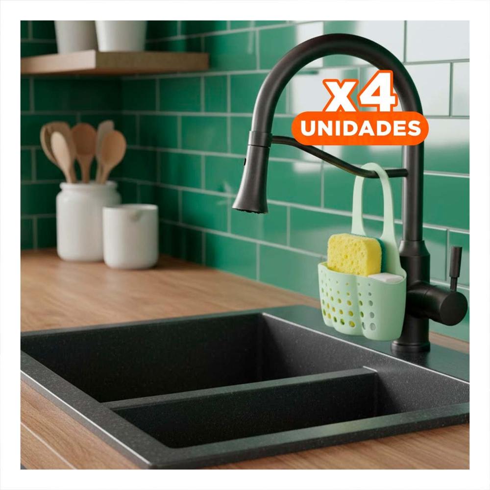 Pack4 Receptaculo Colgante Verde para Organizar Esponjas y Accesorios 19x15cm