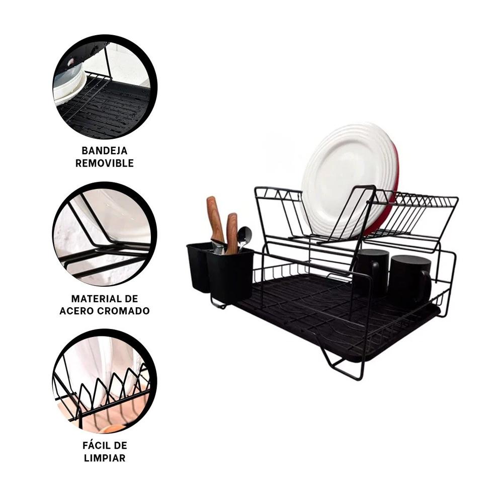 Organizador de Cocina con Puertas 2 Niveles y Bandejas de Color Negro Y+Ligas Regalo