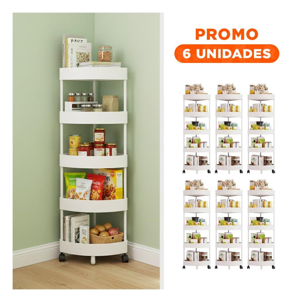 Pack6 Mueble Esquinero de 5 Niveles con Ruedas para Almacenamiento Hogar Blanco