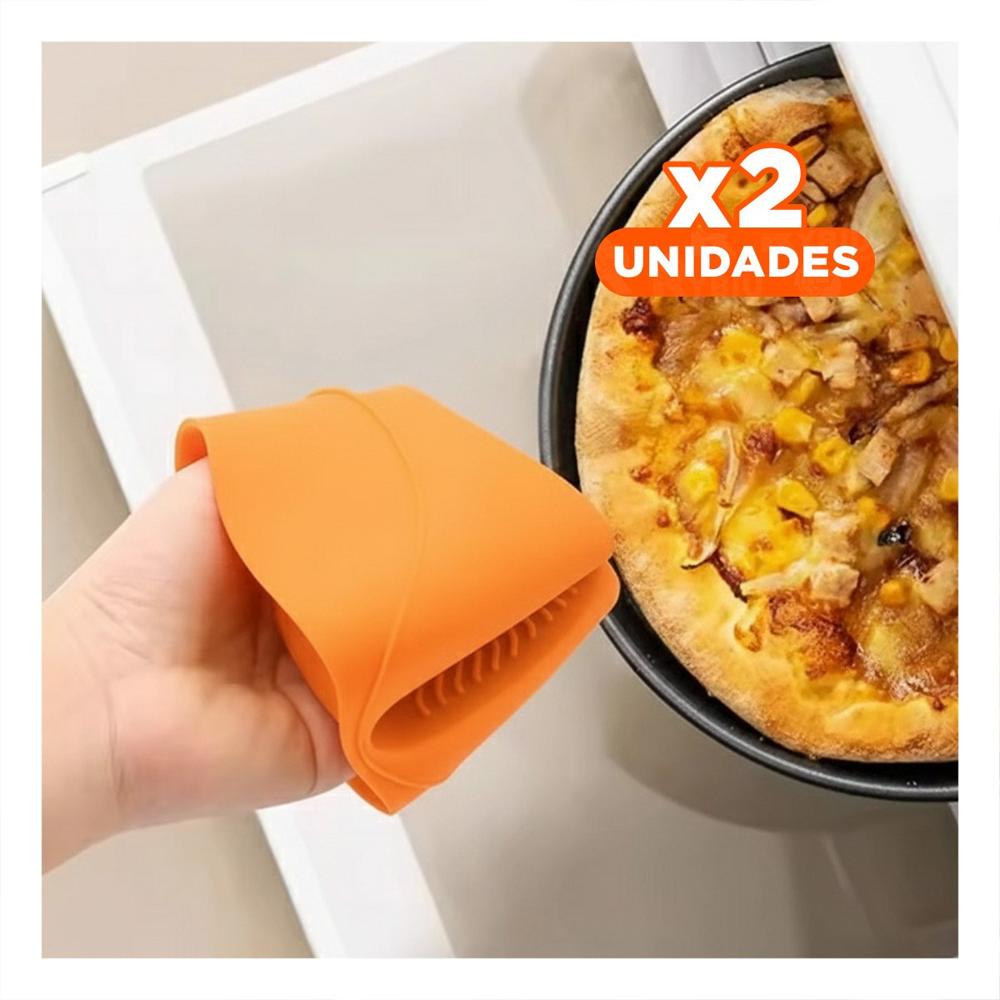 Pack2 Accesorios Manoplas de Silicona Naranja para Cocina y Hogar 7,3x9,5cm Y+Regalo Sticker