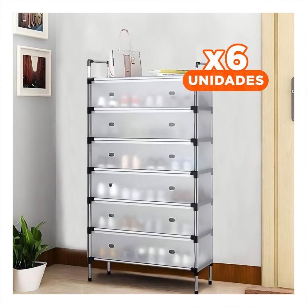 Pack6 Rack para Calzado 6 Niveles Todo Cerrado Blanco Transparente Firme Y+Regalo Sticker