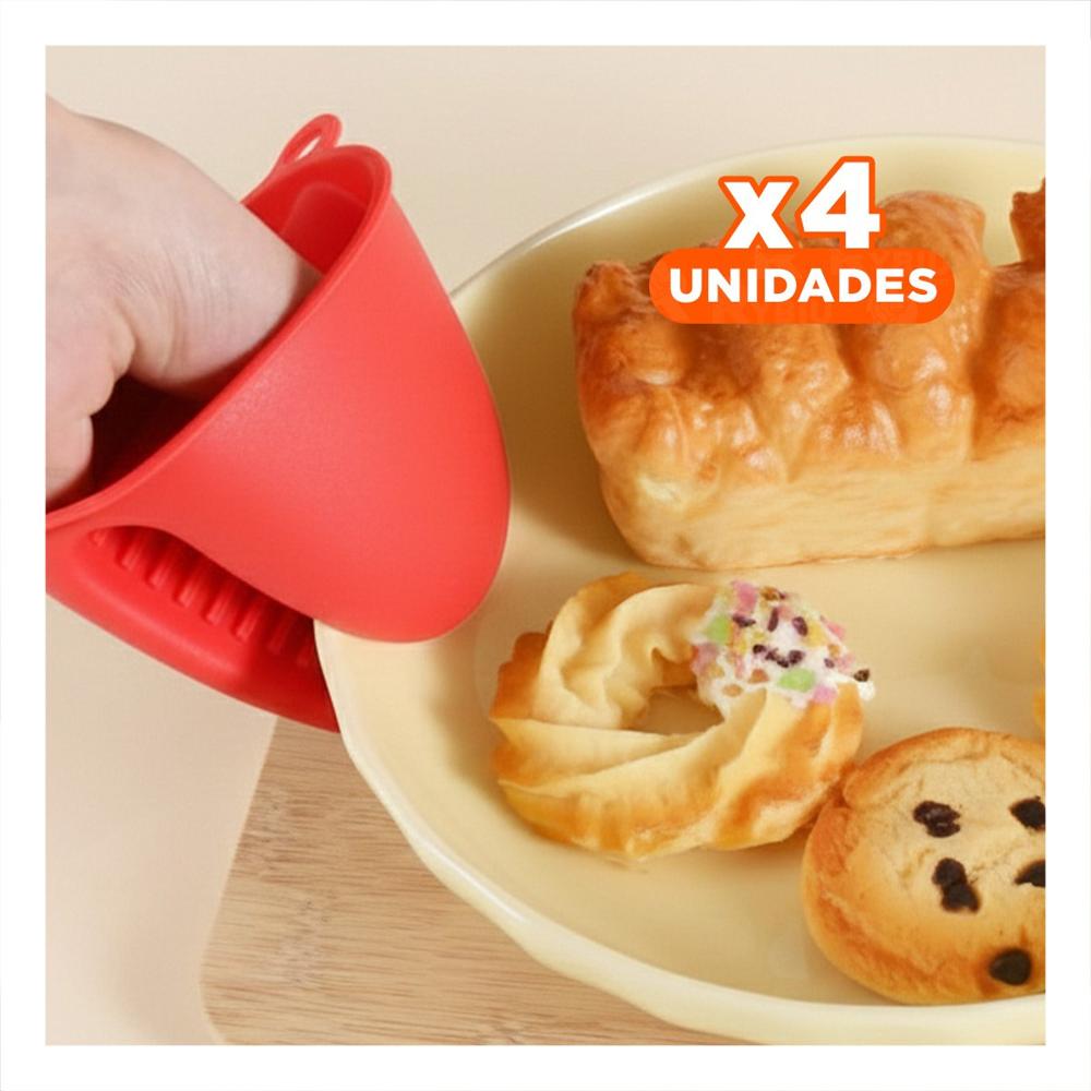 Pack4 Manos de Silicona Rojo para Cocina y Hogar 7,3x9,5cm