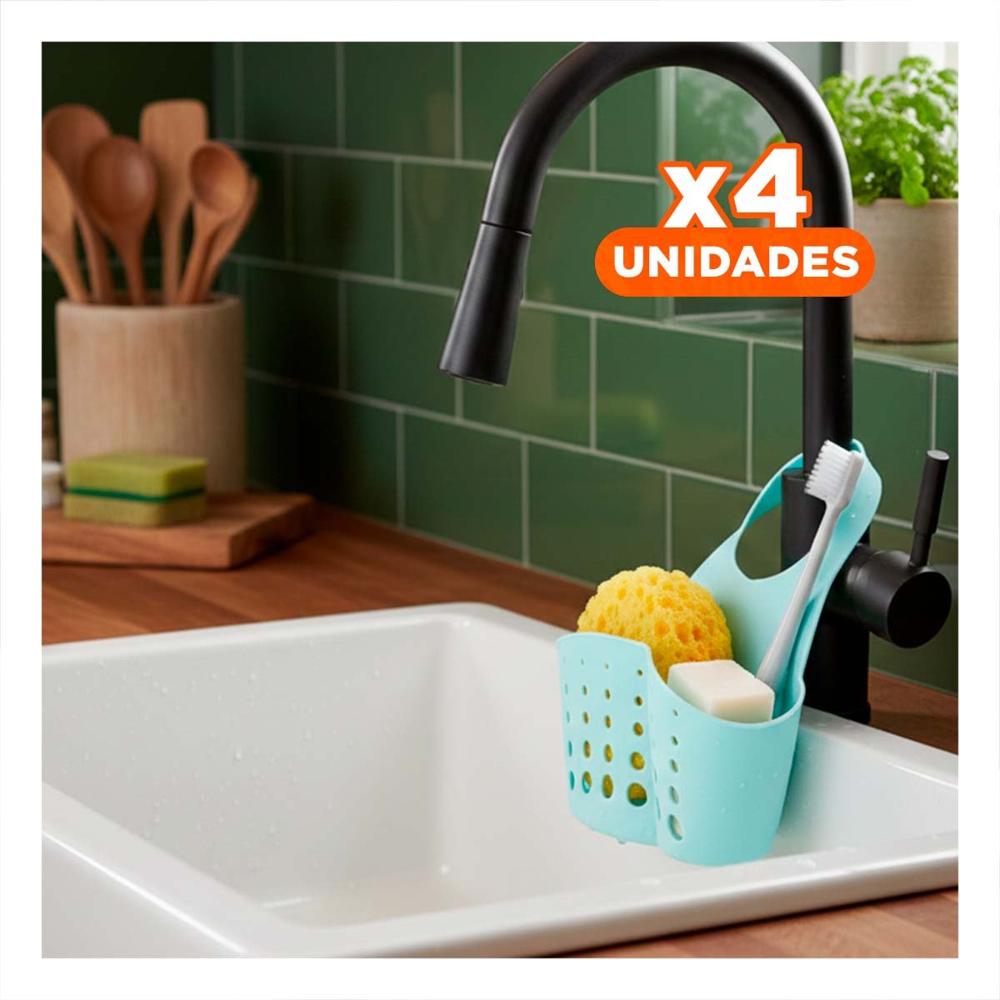 Pack4 Receptaculo Colgante Celeste para Organizar Esponjas y Accesorios 19x15cm