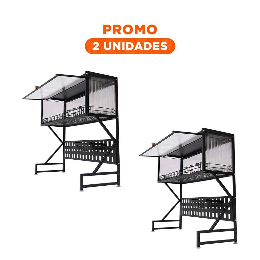 Pack2 Escurridor de Platos para Cocina con Gabinete Superior y Puerta Negro