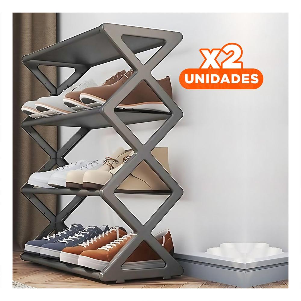 Pack2 Repisa Organizadora De Calzado 4 Niveles Color Plomo Y+Regalo Sticker