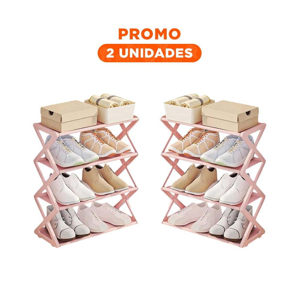 Pack2 Zapatero Compacto Cuatro Niveles Rosado Para Casa