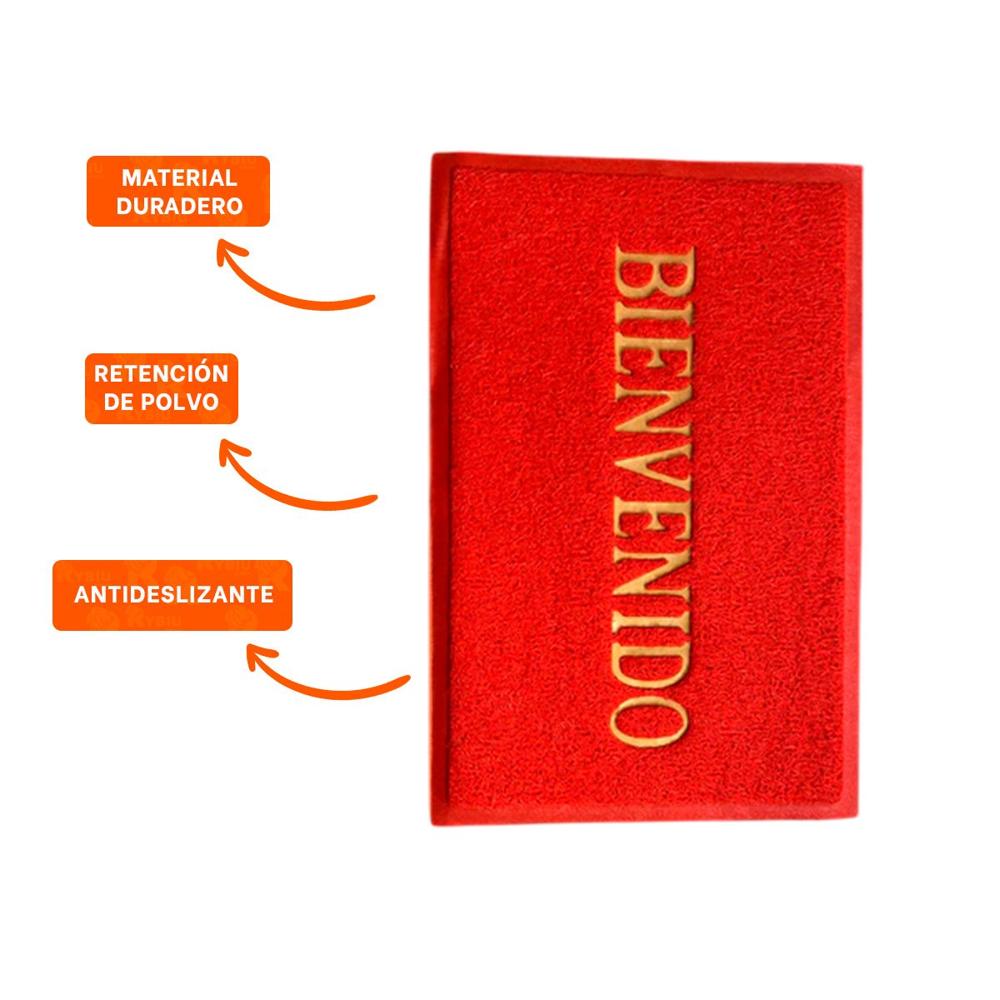 Estera Rectangular Bienvenido Rojo para Entrada y Pasillo Diario Y+Ligas Regalo