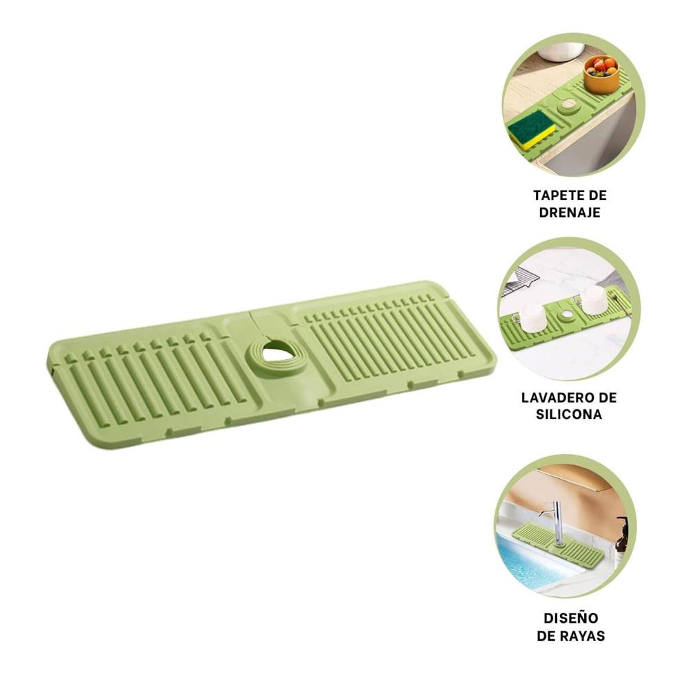 Superficie de Drenaje para Lavadero de Silicona con Rayas Verde Claro Casa Y+Ligas Regalo