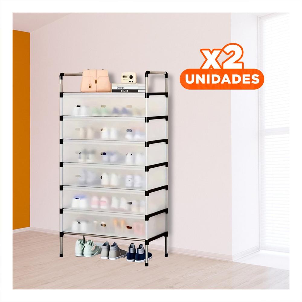 Pack2 Sistema para Calzado 6 Niveles Todo Cerrado Blanco Transparente Diario Y+Papel Regalo