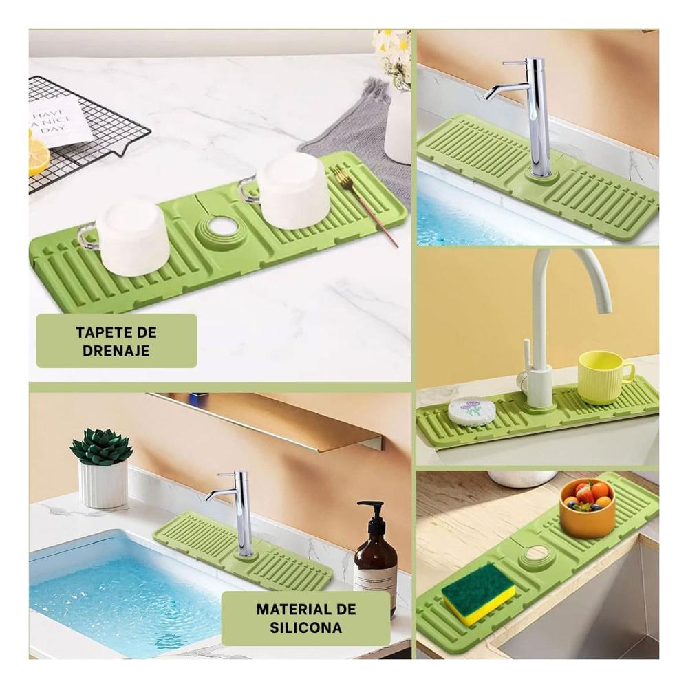 Tapete de Drenaje para Lavadero de Silicona con Rayas Verde Claro Uso Diario