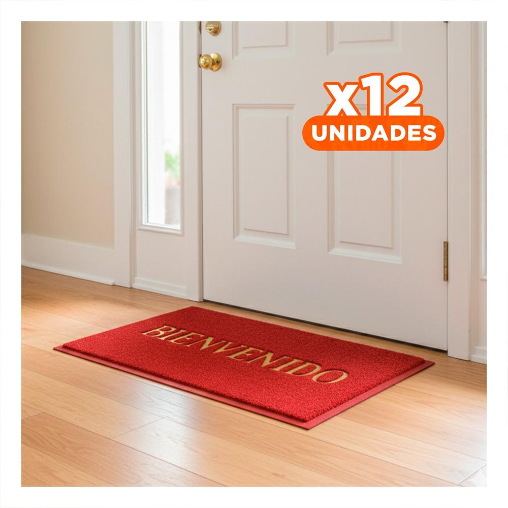 Pack12 Felpudo Rectangular Bienvenido Rojo para Entrada y Zona Social
