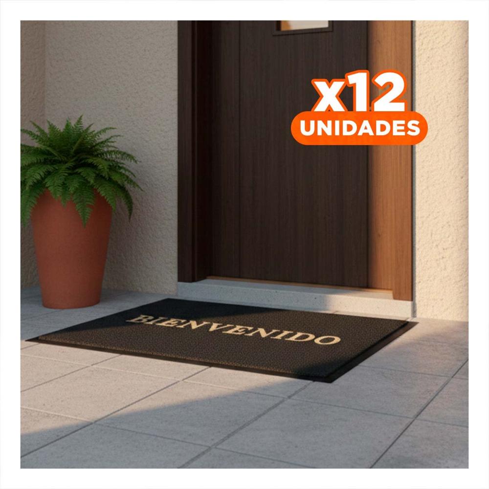 Pack12 Felpudo Rectangular Bienvenido Negro para Entrada y Espacios Comunes