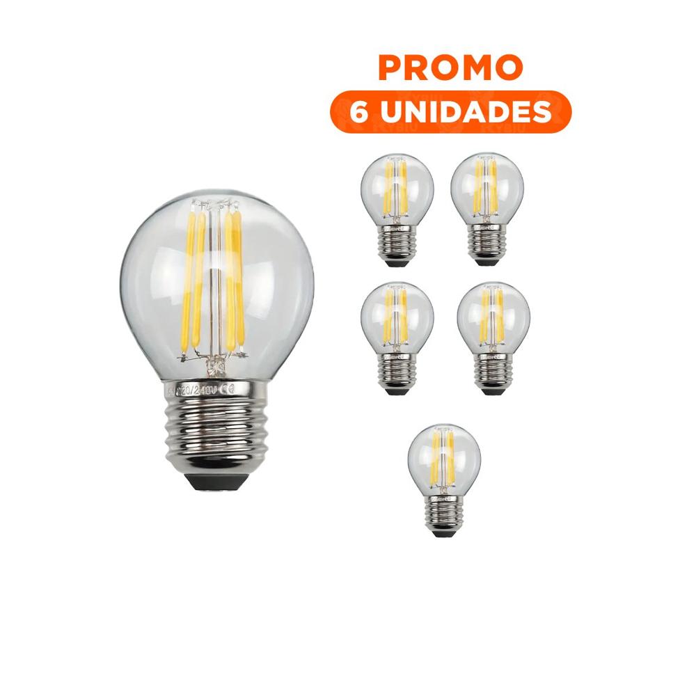 Pack6 Bombilla Eficiente 4W Transparente Luz Blanca Para Casa Hogar Festiva