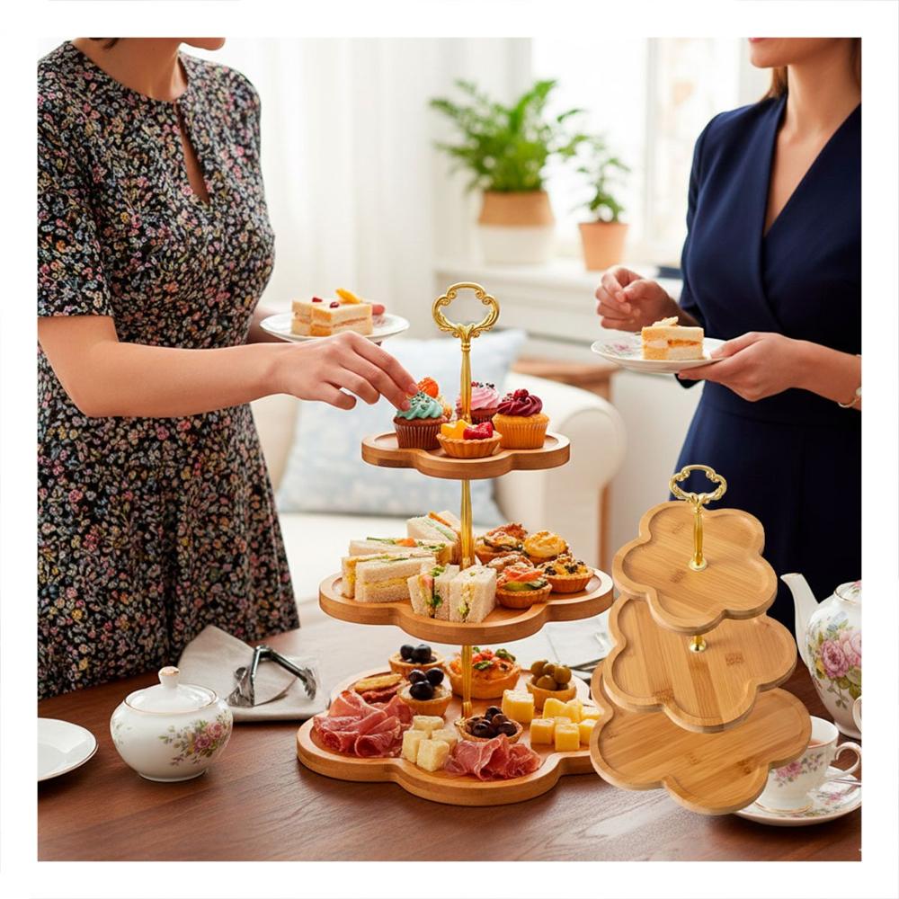 Charola 3 Niveles Exhibidor Flor Marron para Postres en Mesa y Hogar Y+Papel Regalo