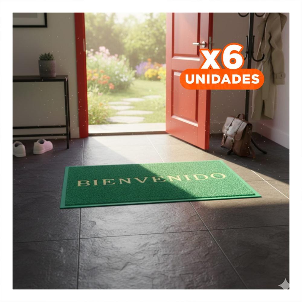 Pack6 Alfombra Rectangular Bienvenido Verde para Recibidor y Sala Hogar Y+Regalo Sticker
