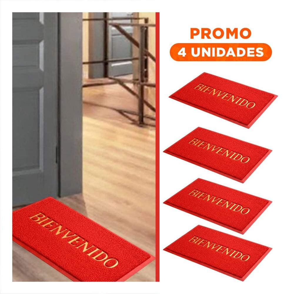 Pack4 Tapiz Rectangular Bienvenido Rojo para Entrada y Acceso Principal Y+Regalo Sticker