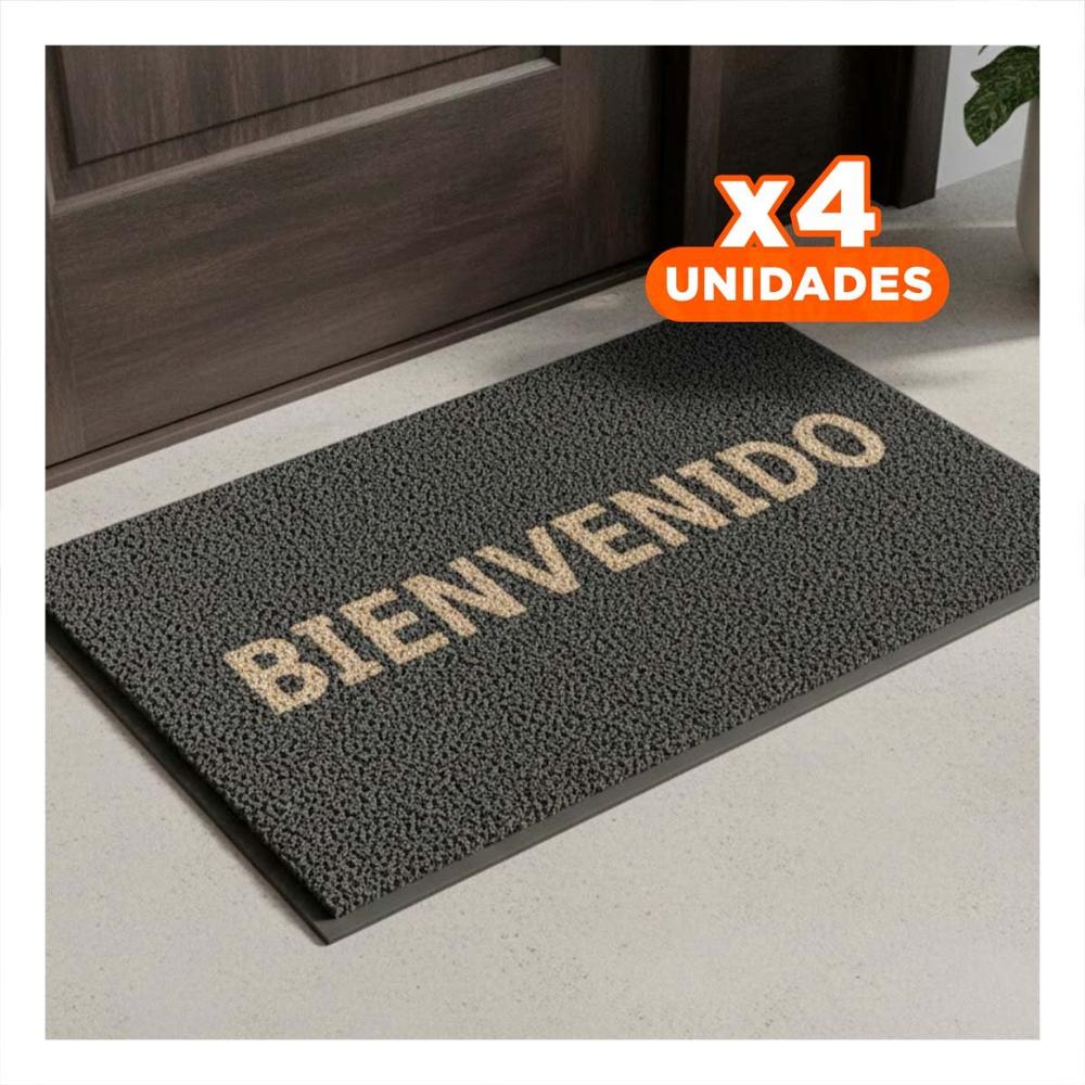 Pack4 Felpudo Rectangular Bienvenido Plomo para Decorar Entrada y Sala Y+Papel Regalo