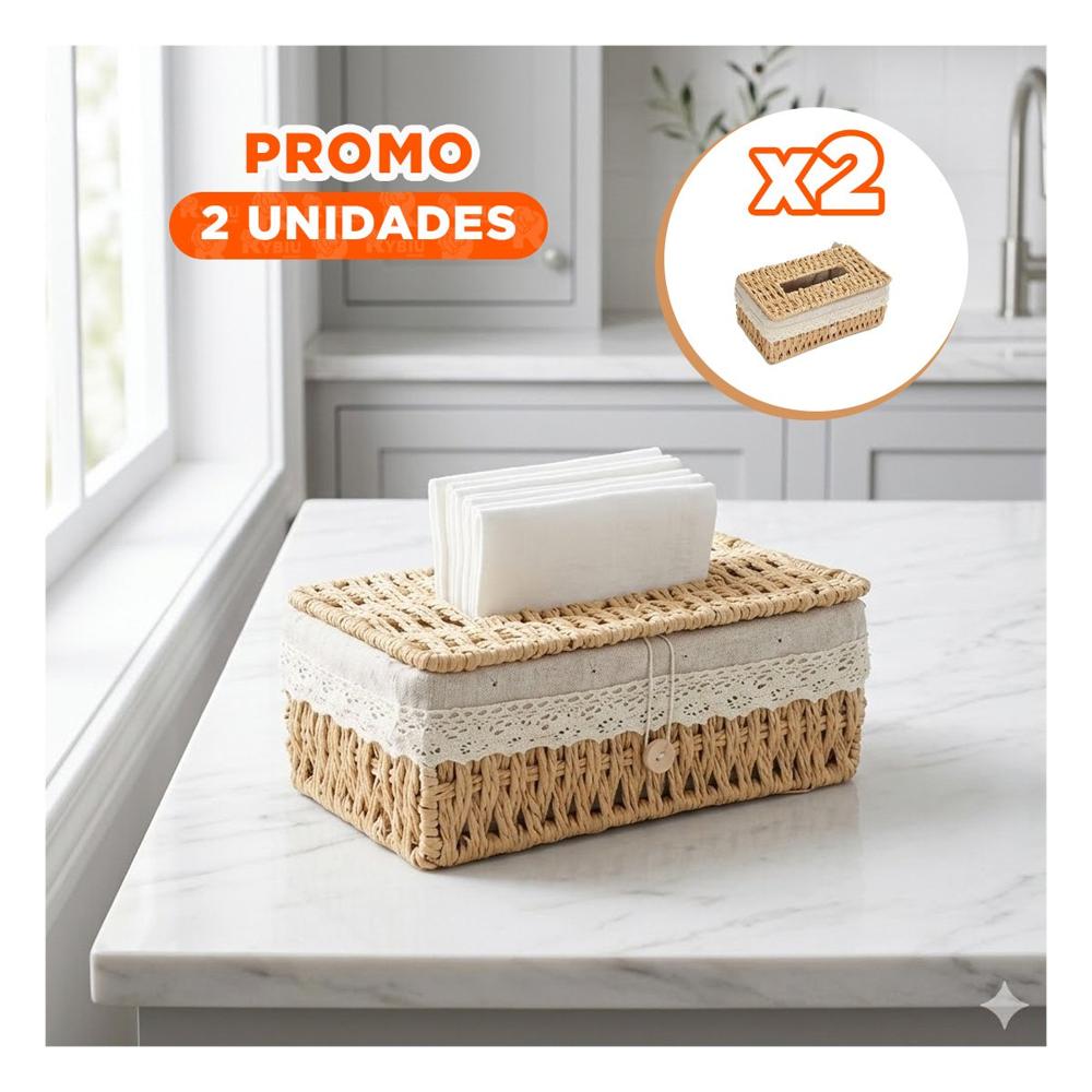 Pack2 Dispensador Servilletas Tejido Beige con Forro Tela 20x14x9cm Y+Papel Regalo