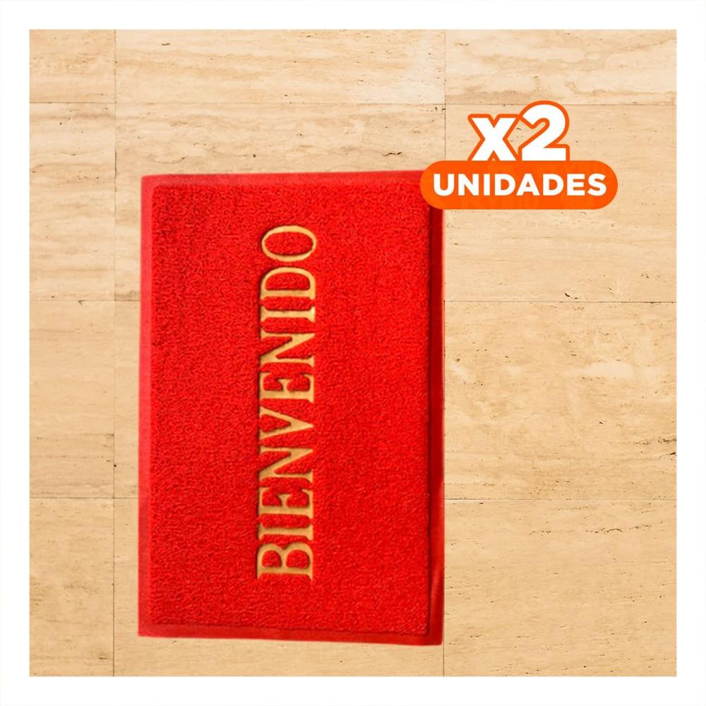 Pack2 Estera Rectangular Bienvenido Rojo para Recibidor y Acceso Hogar Y+Papel Regalo