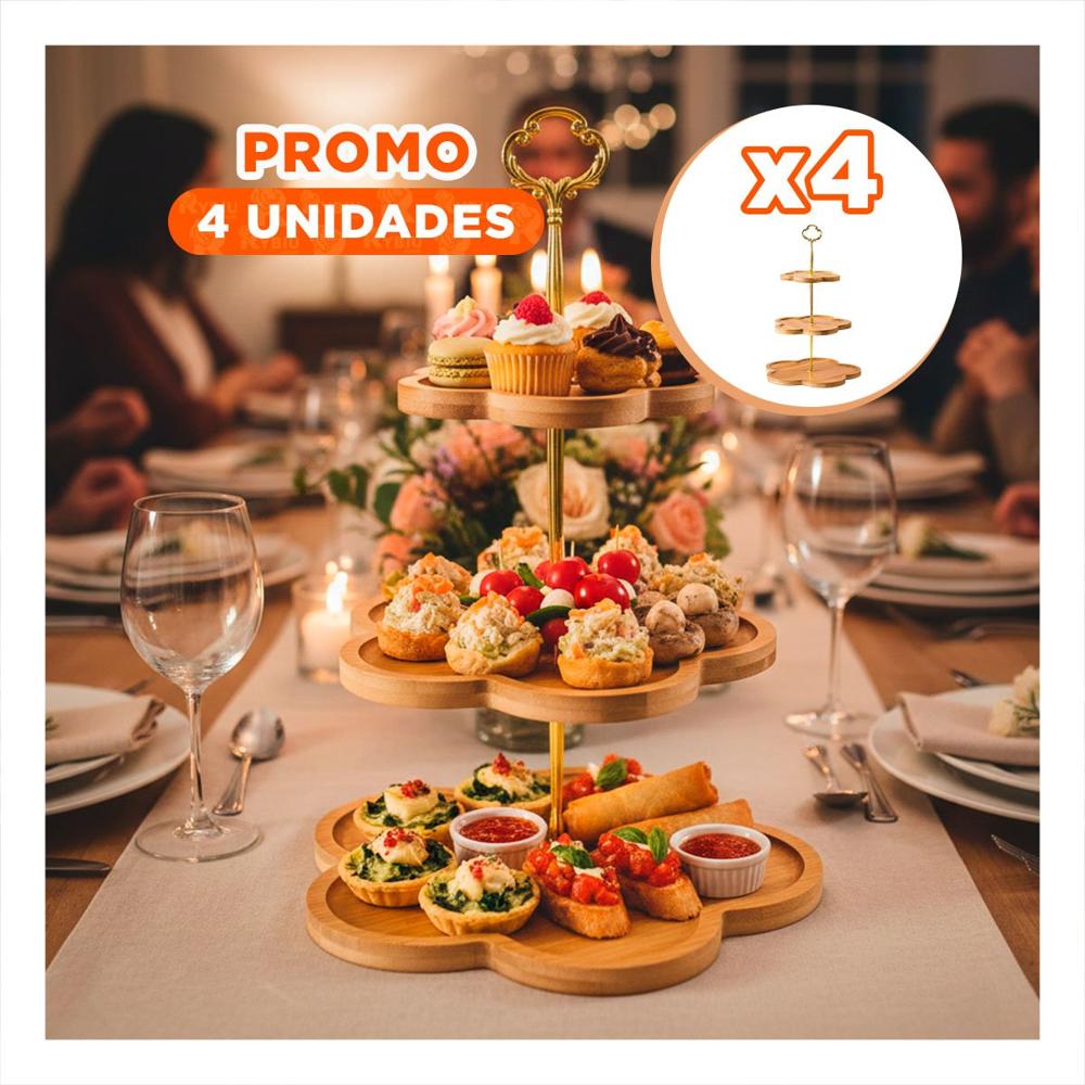 Pack4 Base 3 Niveles Exhibidor Flor Marron para Dulces en Reuniones Casa Y+Papel Regalo
