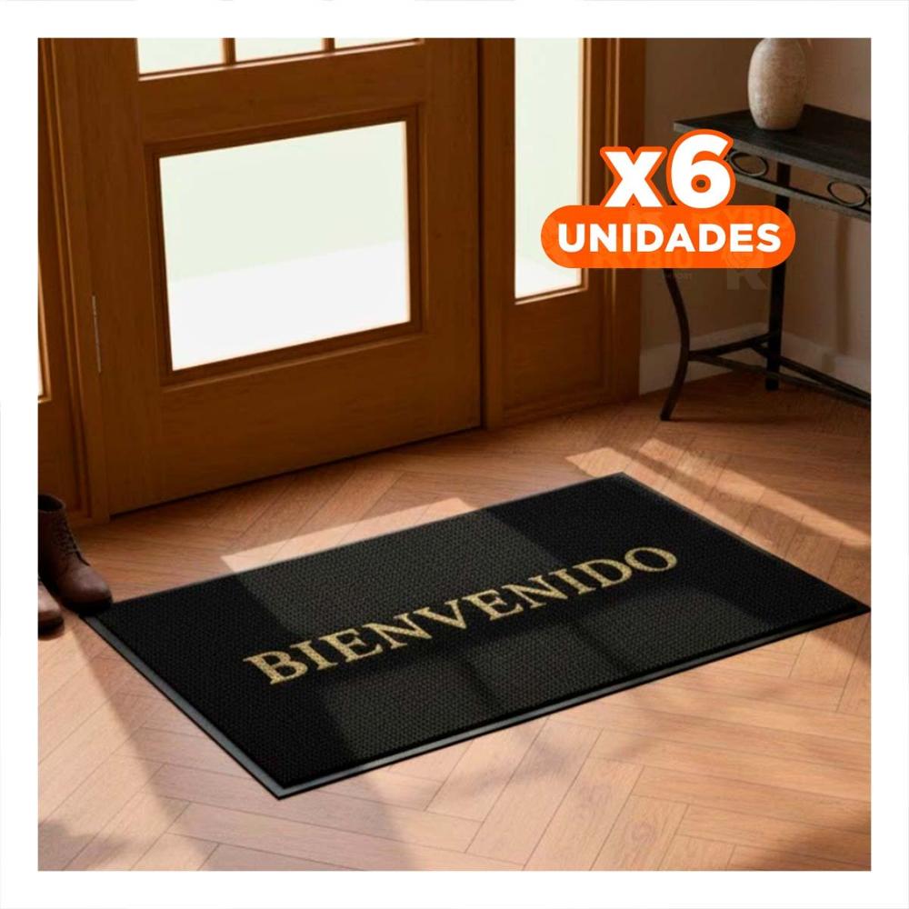 Pack6 Cobertor Rectangular Bienvenido Negro para Sala Entrada y Cocina Y+Papel Regalo