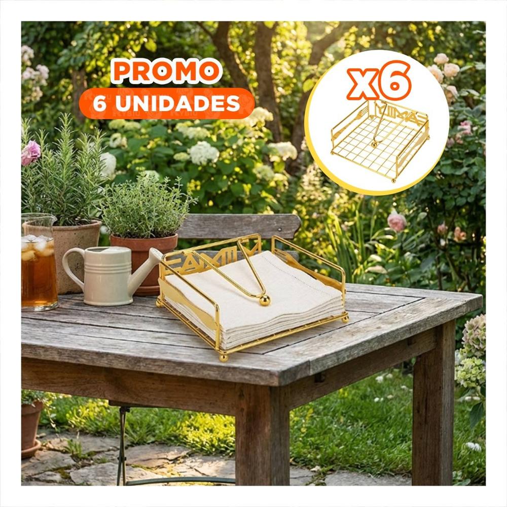 Pack6 Porta Servilletas Dorado con Brazo Dispensador para Mesa Comedor Y+Papel Regalo