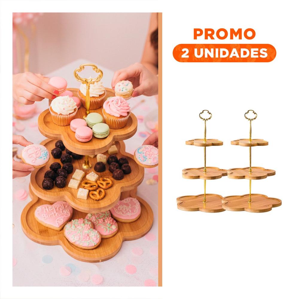 Pack2 Plataforma Exhibidor 3 Niveles Flor Marron para Dulces en Mesa Hogar
