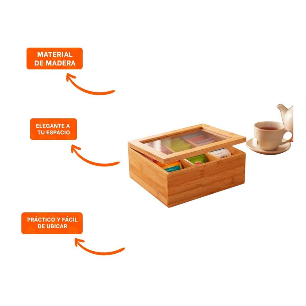 Contenedor de Bambu con Tapa de Vidrio y 6 Divisiones para Orden Domestico Y+Ligas Regalo