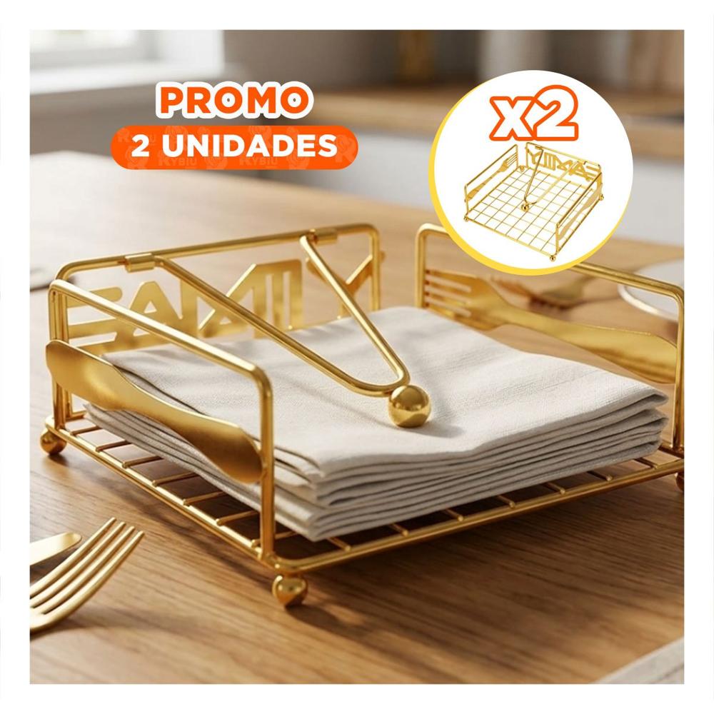 Pack2 Servilletero Metal Dorado con Brazo Dispensador para Mesa Comedor Y+Papel Regalo