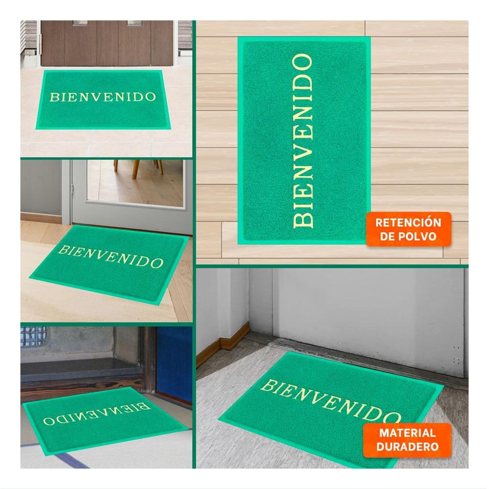 Alfombra Rectangular Bienvenido Verde para Entrada y Decoracion del Hogar