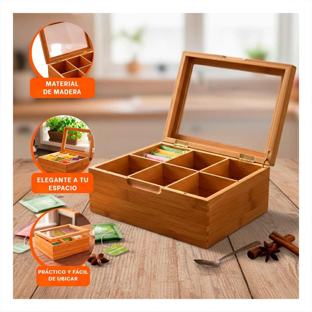 Modulo de Bambu con Tapa de Vidrio y 6 Divisiones para Organizacion en Casa Y+Papel Regalo