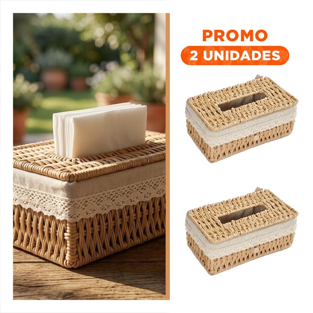 Pack2 Porta Servilletas Tejido Beige con Forro Tela 20x14x9cm