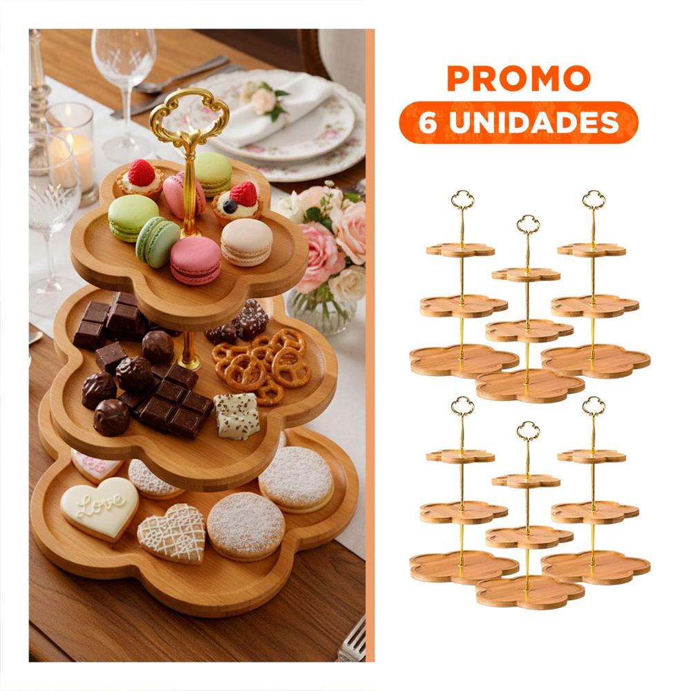 Pack6 Bandeja Exhibidor Flor Marron 3 Niveles para Dulces en Mesa Eventos