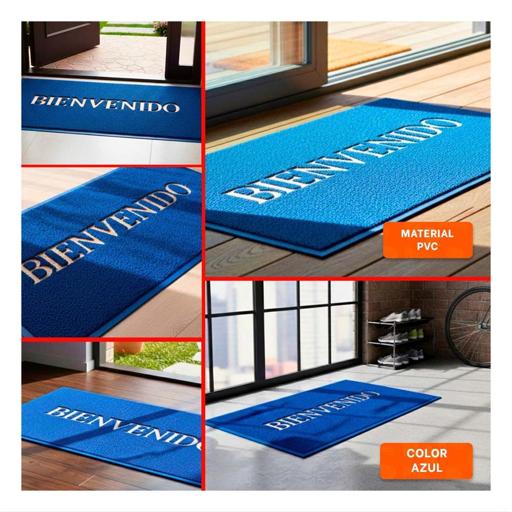 Tapete Rectangular Bienvenido Negro Moderno y Comodo para Recibidores y Salas