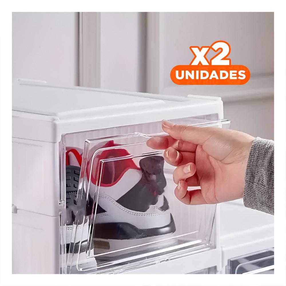 Pack2 Zapatera Plegable para Calzado con Tapa Negra y Base Blanca Y+Regalo Sticker