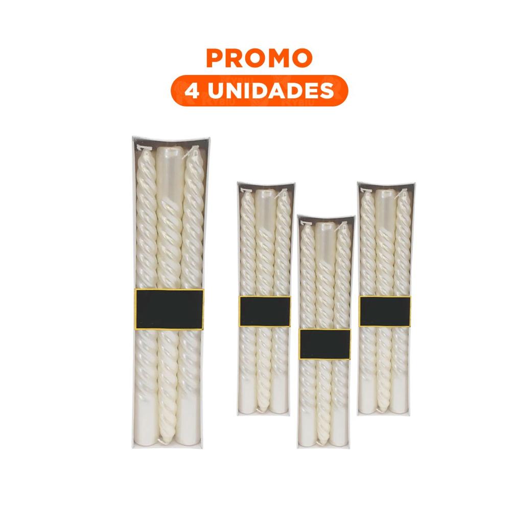 Pack4 Velas Decorativas de Cera Largas con Ondas para Uso en Hogar Y+Regalo Sticker