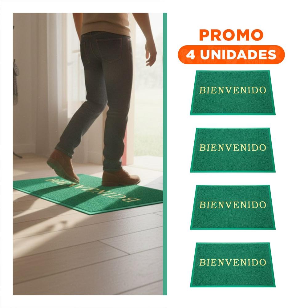 Pack4 Tapiz Rectangular Bienvenido Verde para Entrada y Acceso Principal Y+Regalo Sticker