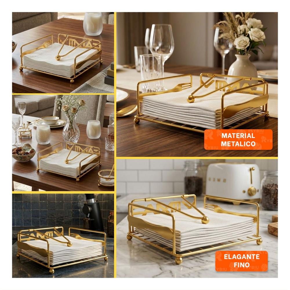 Pack12 Organizador Servilletas Dorado con Brazo para Uso Diario Cocina Y+Papel Regalo
