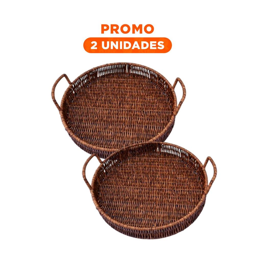 Pack2 Contenedor tejida circular con asas para almacenamiento de ropa y accesorios marron