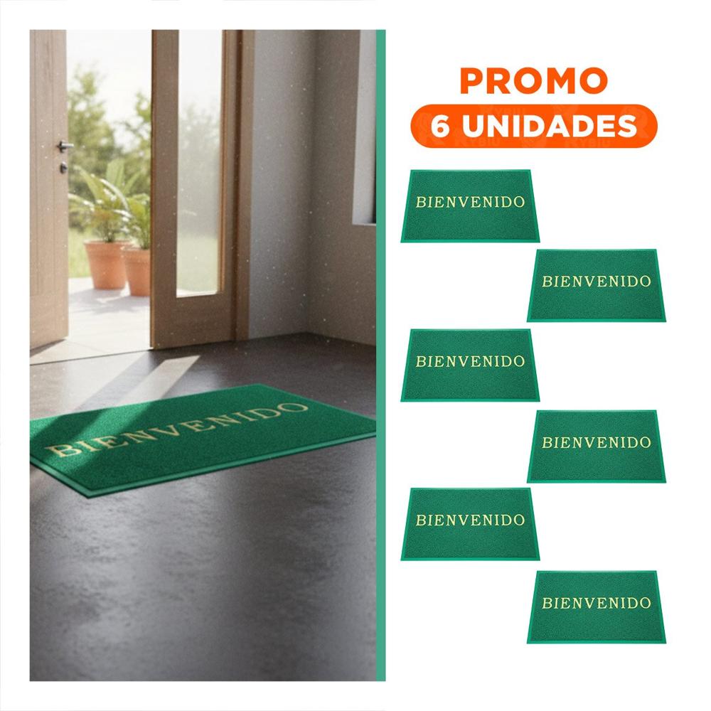Pack6 Estera Rectangular Bienvenido Verde para Cocina Sala y Pasillo