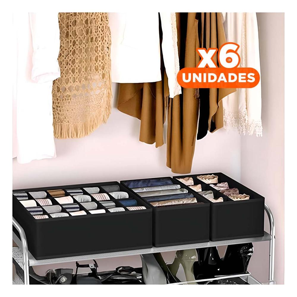 Pack6 Contenedor de Cajon Ropa Interior de Color Negro Y+Papel Regalo